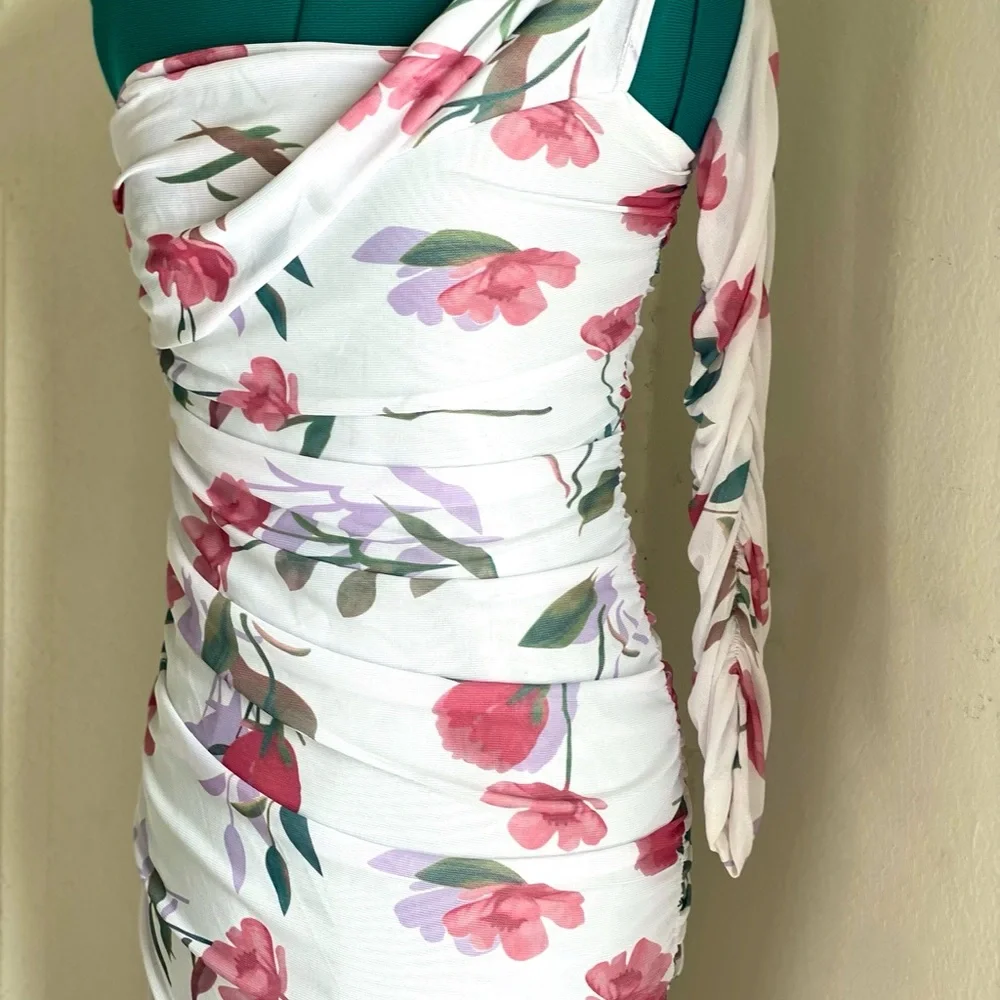 Pink and White One Shoulder Midi Bodycon Dress for Wedding Guest Size M - Picture 4 of 8